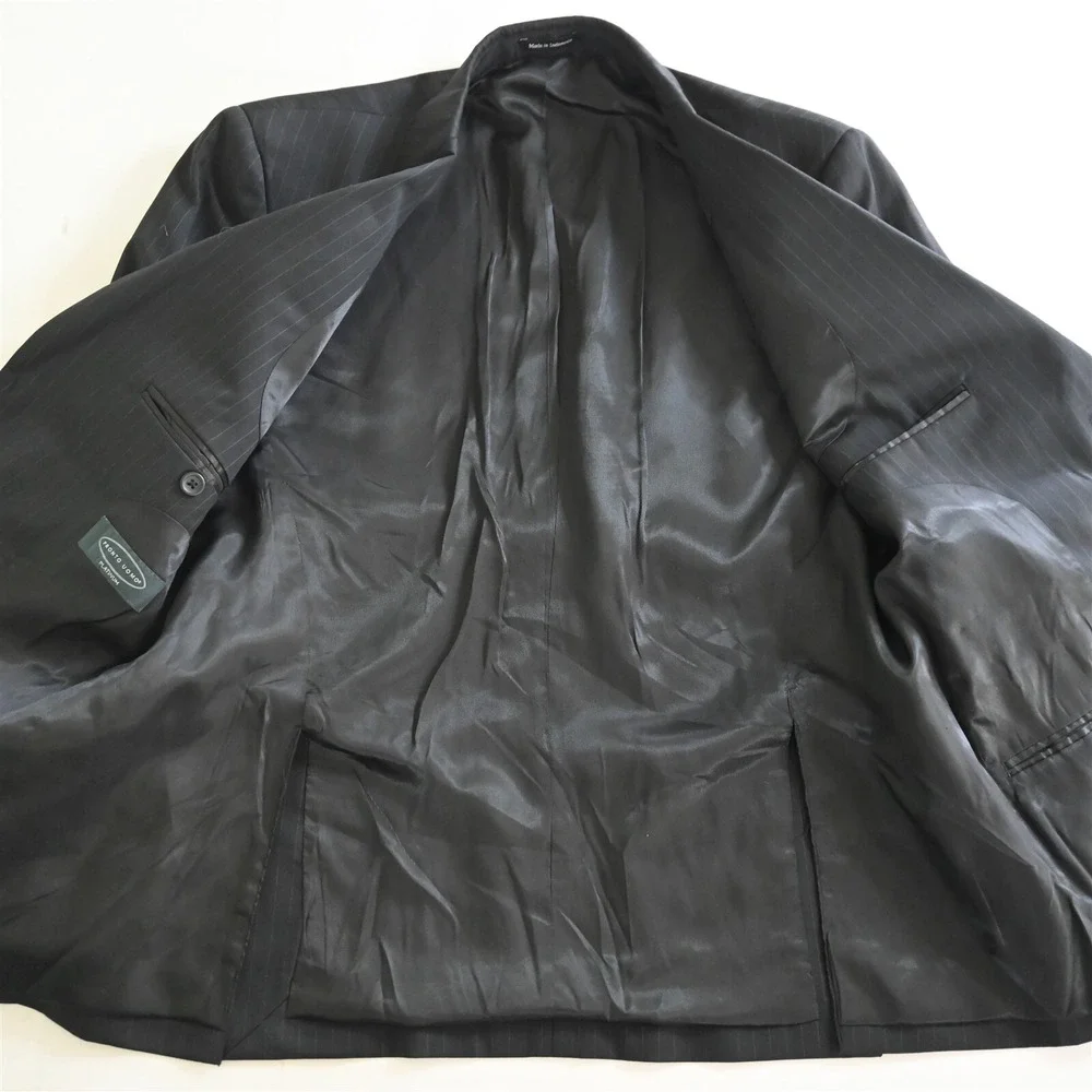 Pronto Uomo Platinum 40S 33x29 Black Striped 100% Wool Mens Jacket Pants‎ Suit